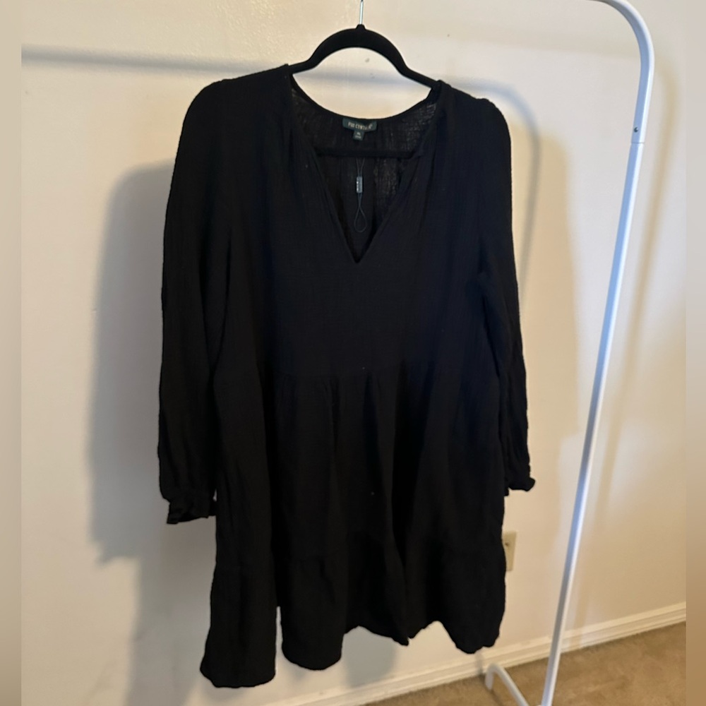 Black Tiered Lantern Sleeve Dress